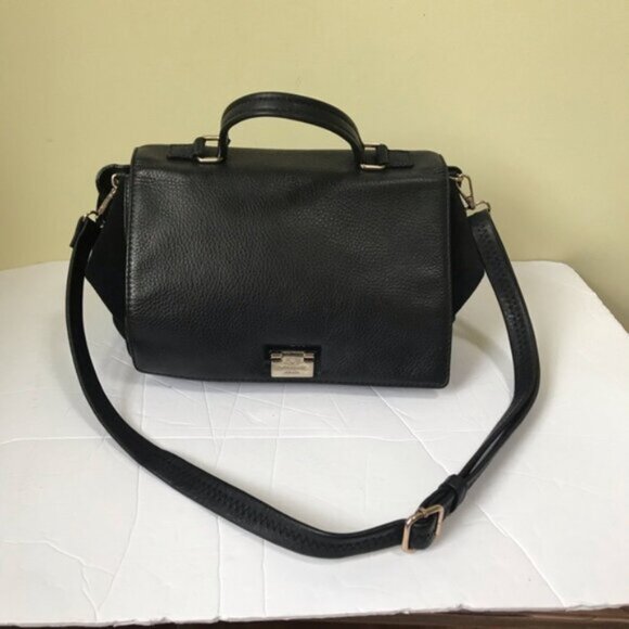 KATE SPADE Magnolia Park Pebble Leather Suede Satchel Shoulder Bag Large Logo - Picture 5 of 15